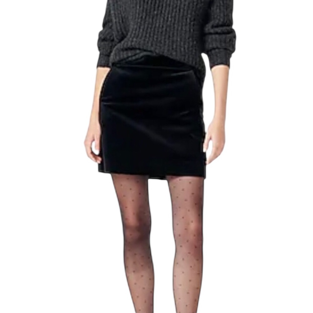 J. CREW NWT Black Stretch Velvet A-Line Mini Skirt Size 2 XS Pockets
